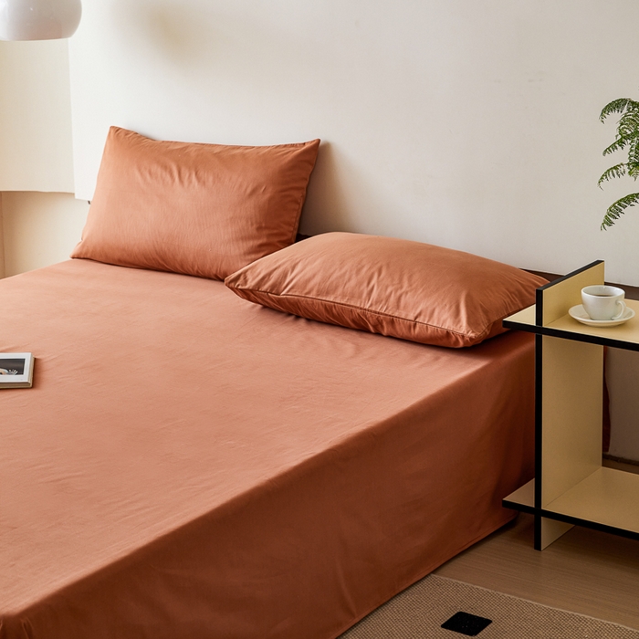 91家纺网 家纺一手货源 找家纺 怡家居 2023新款全棉100支磨毛纯色单品床单 晚霞红