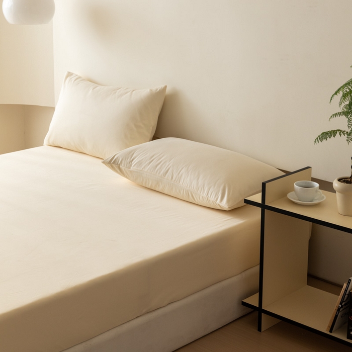 91家纺网 家纺一手货源 找家纺 怡家居 2023新款全棉100支磨毛纯色单品床笠 奶昔白