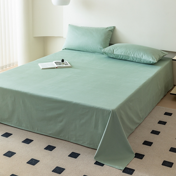 91家纺网 家纺一手货源 找家纺 怡家居 2023新款全棉100支磨毛纯色单品床单 果果绿