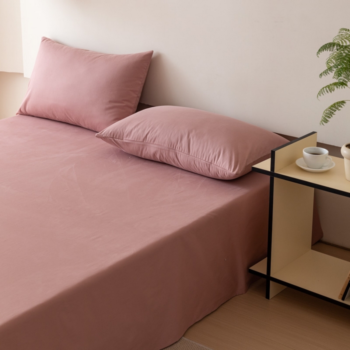 91家纺网 家纺一手货源 找家纺 怡家居 2023新款全棉100支磨毛纯色单品床单 雾玫粉