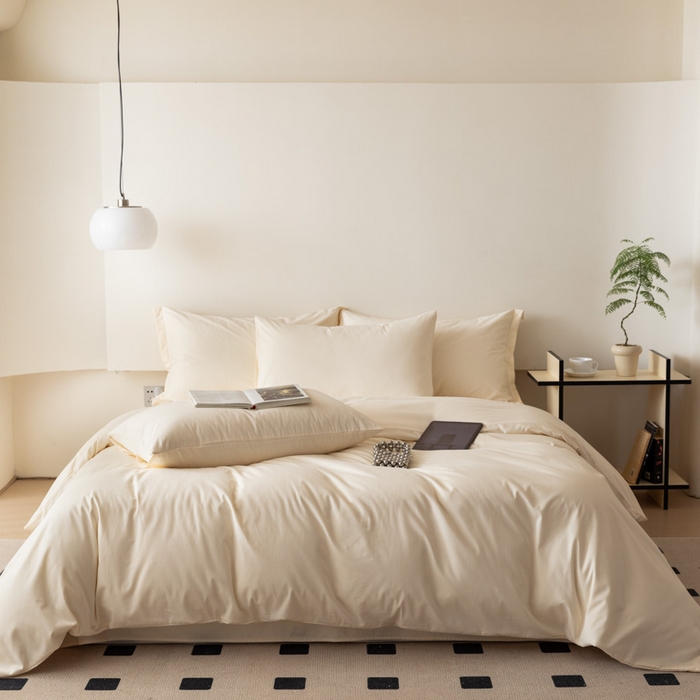 91家纺网 家纺一手货源 找家纺 怡家居 2023新款全棉100支磨毛纯色四件套 奶昔白