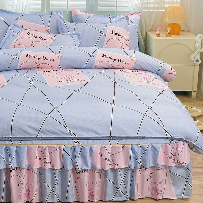 91家纺网 家纺一手货源 找家纺 小雨家纺 2026新款芦荟棉单件床裙及床裙三件套-第二批 鸿运当头