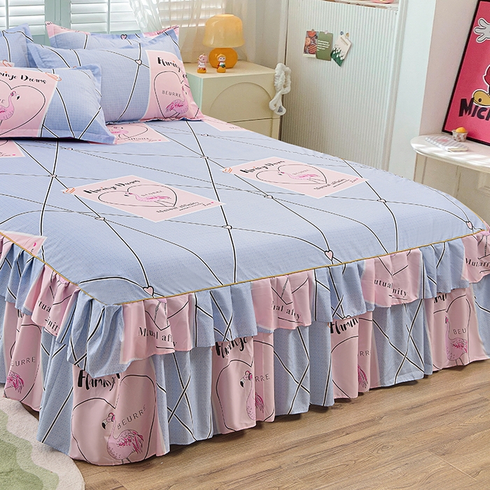 91家纺网 家纺一手货源 找家纺 小雨家纺 2026新款芦荟棉单件床裙及床裙三件套-第二批 鸿运当头