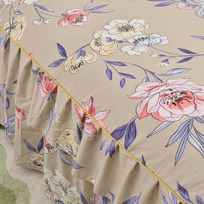 91家纺网 家纺一手货源 找家纺 小雨家纺 2026新款芦荟棉单件床裙及床裙三件套-第二批 静美花颜-棕