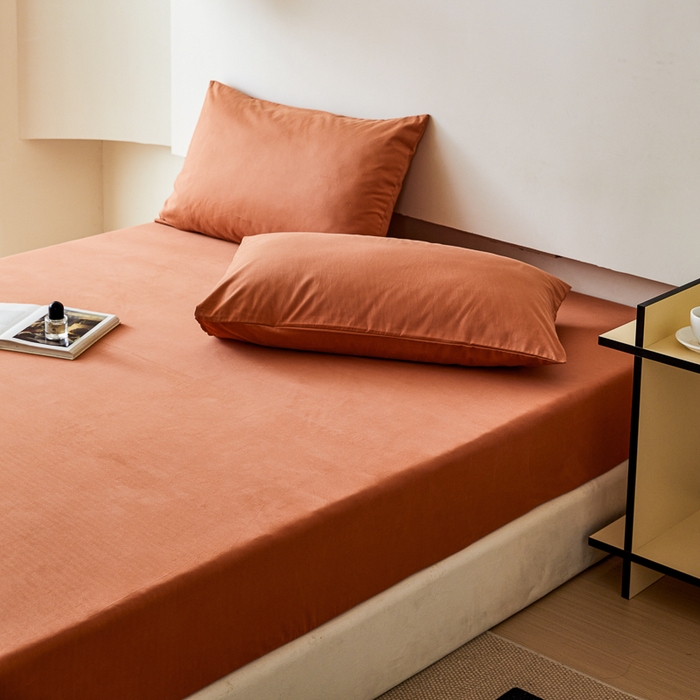 91家纺网 家纺一手货源 找家纺 怡家居 2023新款全棉100支磨毛纯色单品床笠 晚霞红