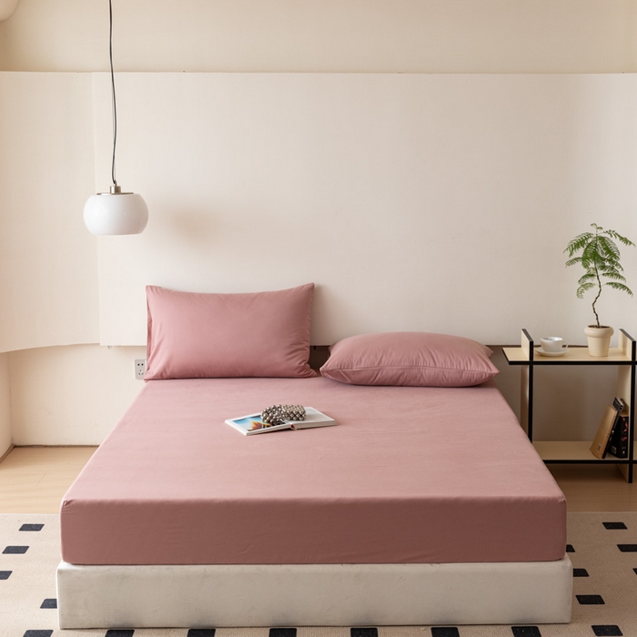 91家纺网 家纺一手货源 找家纺 怡家居 2023新款全棉100支磨毛纯色单品床笠 雾玫粉