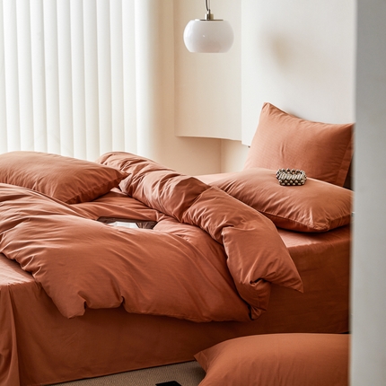 怡家居 2023新款全棉100支磨毛纯色四件套 晚霞红