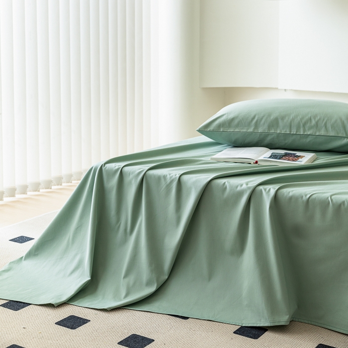 91家纺网 家纺一手货源 找家纺 怡家居 2023新款全棉100支磨毛纯色单品床单 果果绿