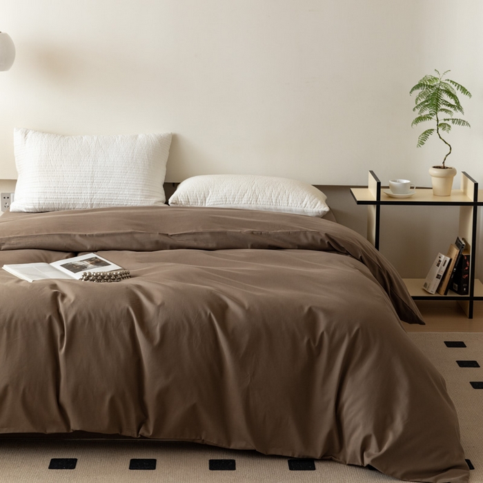 91家纺网 家纺一手货源 找家纺 怡家居 2023新款全棉100支磨毛纯色单品被套 高级咖