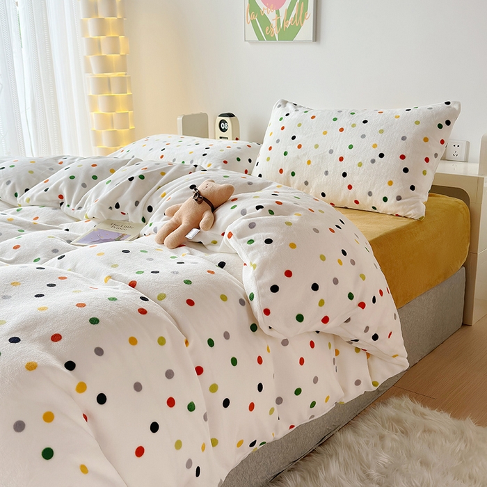 91家纺网 家纺一手货源 找家纺 怡家居 2023新款高克重牛奶绒印花四件套 七彩豆