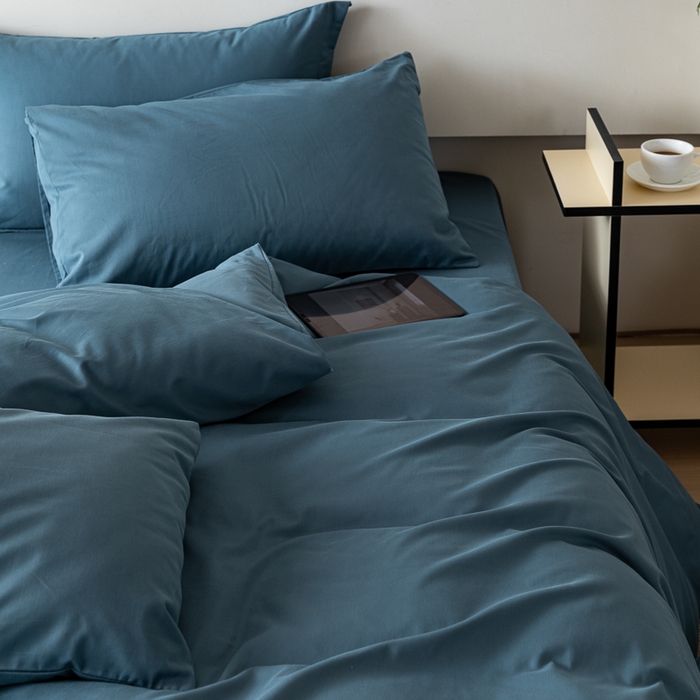 91家纺网 家纺一手货源 找家纺 怡家居 2023新款全棉100支磨毛纯色四件套 宾利蓝