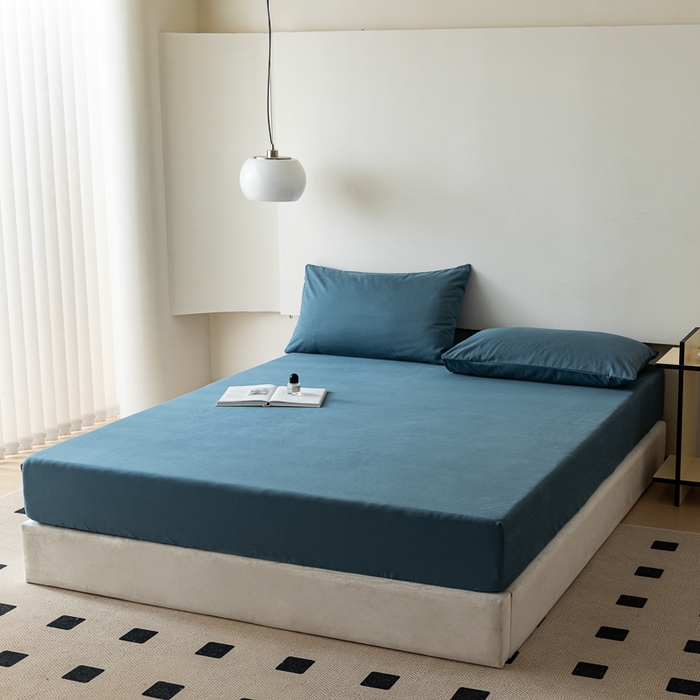 91家纺网 家纺一手货源 找家纺 怡家居 2023新款全棉100支磨毛纯色单品床笠 宾利蓝