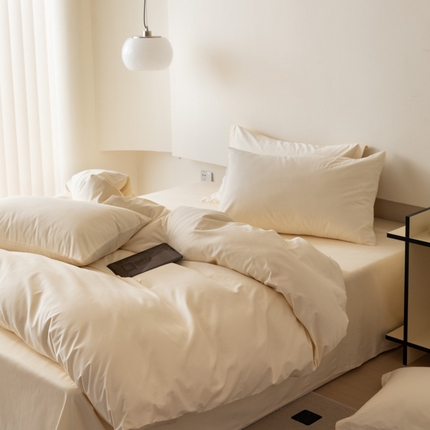 怡家居 2023新款全棉100支磨毛纯色四件套 奶昔白