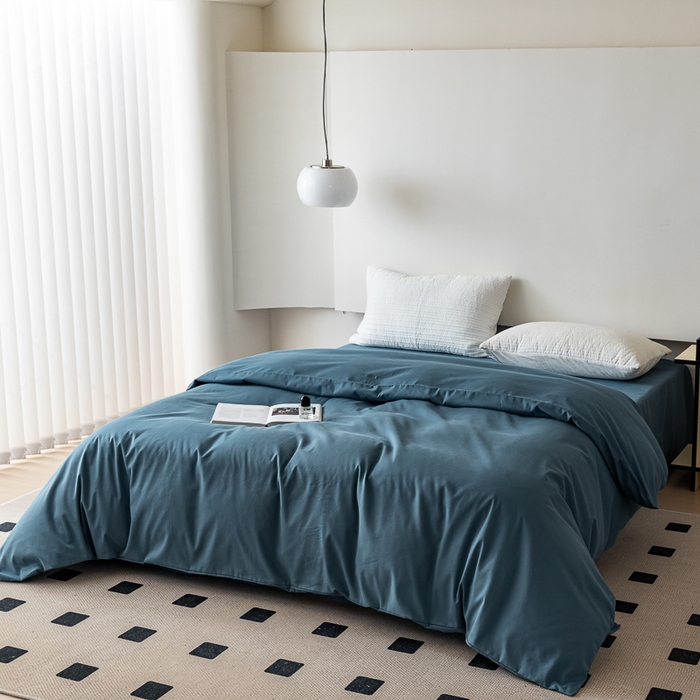 91家纺网 家纺一手货源 找家纺 怡家居 2023新款全棉100支磨毛纯色单品被套 宾利蓝