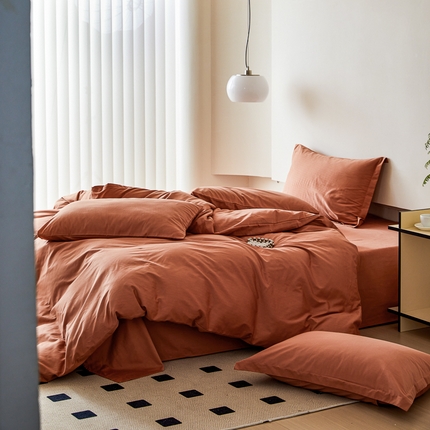 91家纺网 家纺一手货源 找家纺 怡家居 2023新款全棉100支磨毛纯色四件套 晚霞红