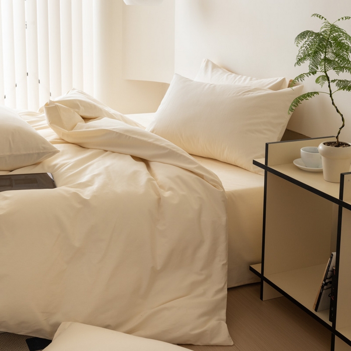 91家纺网 家纺一手货源 找家纺 怡家居 2023新款全棉100支磨毛纯色四件套 奶昔白