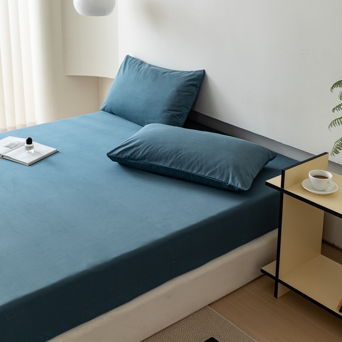 91家纺网 家纺一手货源 找家纺 怡家居 2023新款全棉100支磨毛纯色单品床笠 宾利蓝