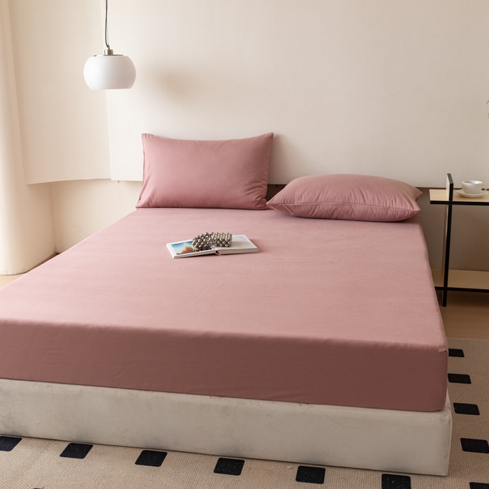 91家纺网 家纺一手货源 找家纺 怡家居 2023新款全棉100支磨毛纯色单品床笠 雾玫粉