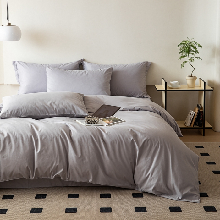 91家纺网 家纺一手货源 找家纺 怡家居 2023新款全棉100支磨毛纯色四件套 雅士灰