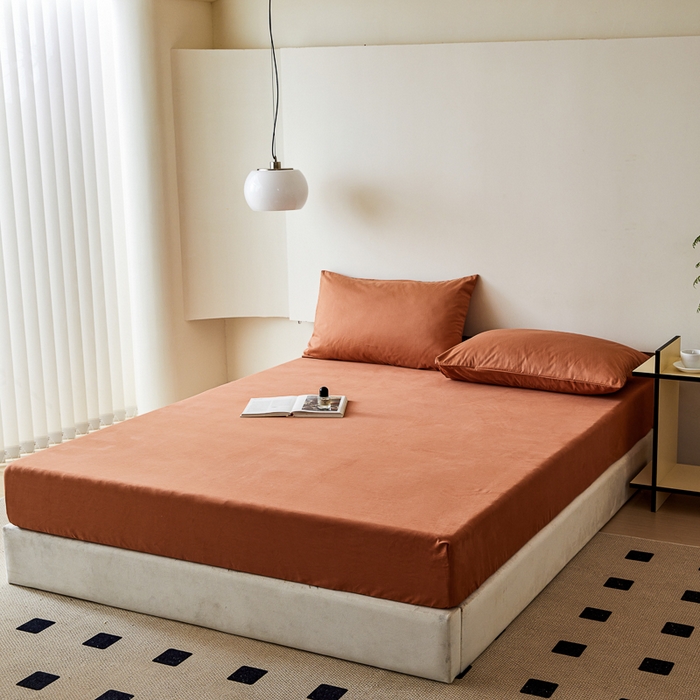 91家纺网 家纺一手货源 找家纺 怡家居 2023新款全棉100支磨毛纯色单品床笠 晚霞红