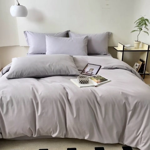 91家纺网 家纺一手货源 找家纺 怡家居 2023新款全棉100支磨毛纯色四件套 雅士灰