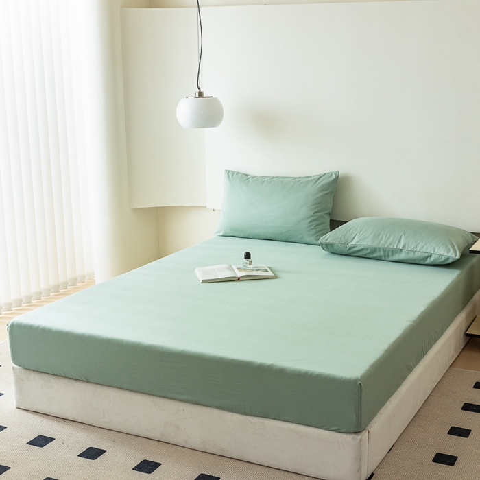 91家纺网 家纺一手货源 找家纺 怡家居 2023新款全棉100支磨毛纯色单品床笠 果果绿