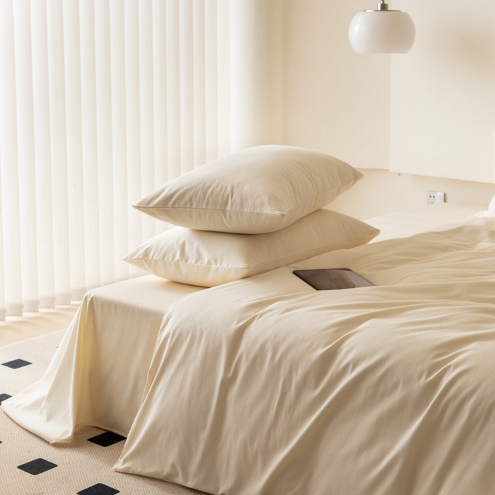 91家纺网 家纺一手货源 找家纺 怡家居 2023新款全棉100支磨毛纯色四件套 奶昔白