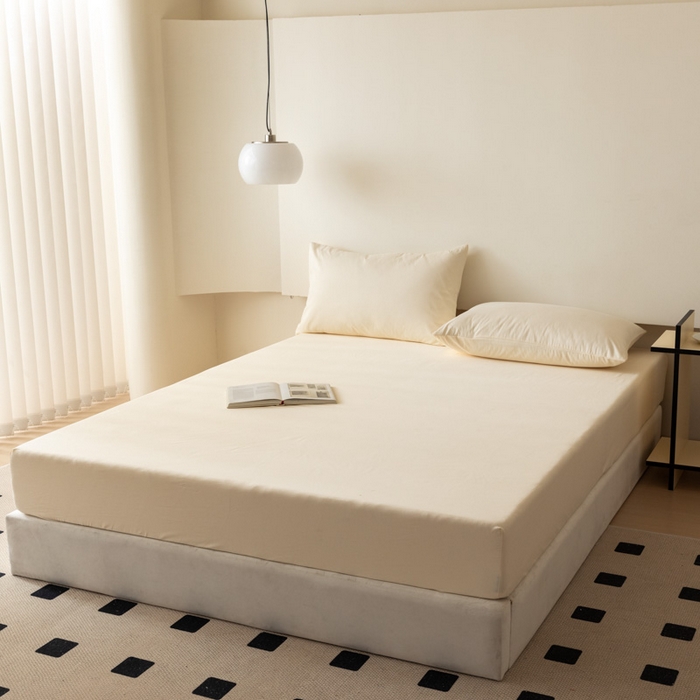 91家纺网 家纺一手货源 找家纺 怡家居 2023新款全棉100支磨毛纯色单品床笠 奶昔白