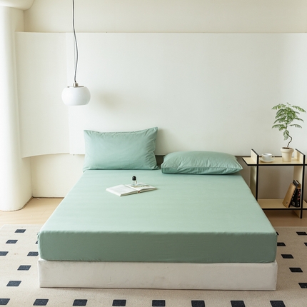 怡家居 2023新款全棉100支磨毛纯色单品床笠 果果绿