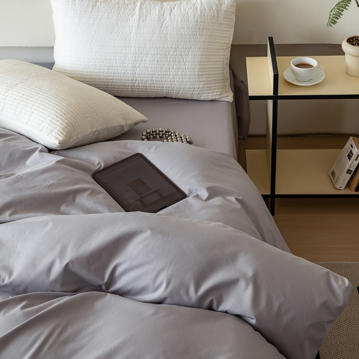 91家纺网 家纺一手货源 找家纺 怡家居 2023新款全棉100支磨毛纯色单品被套 雅士灰