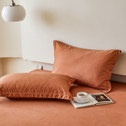 怡家居 2023新款全棉100支磨毛纯色单品枕套 晚霞红