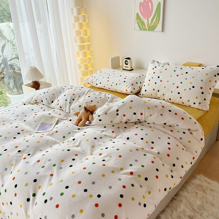 91家纺网 家纺一手货源 找家纺 怡家居 2023新款高克重牛奶绒印花四件套 七彩豆