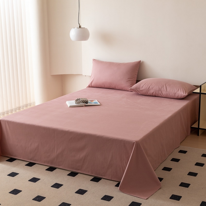 91家纺网 家纺一手货源 找家纺 怡家居 2023新款全棉100支磨毛纯色单品床单 雾玫粉
