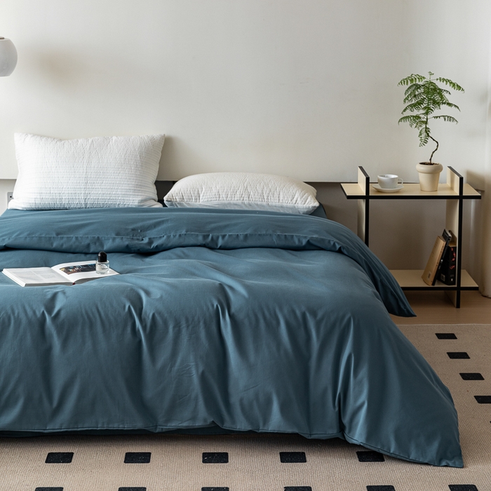 91家纺网 家纺一手货源 找家纺 怡家居 2023新款全棉100支磨毛纯色单品被套 宾利蓝