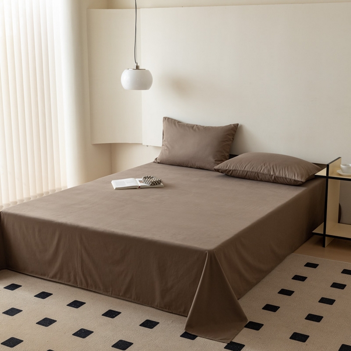 91家纺网 家纺一手货源 找家纺 怡家居 2023新款全棉100支磨毛纯色单品床单 高级咖