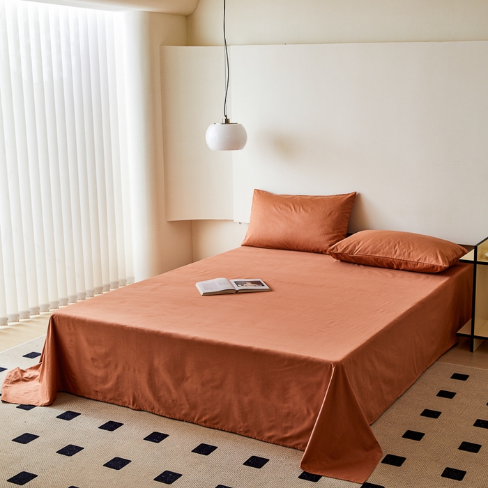 91家纺网 家纺一手货源 找家纺 怡家居 2023新款全棉100支磨毛纯色单品床单 晚霞红