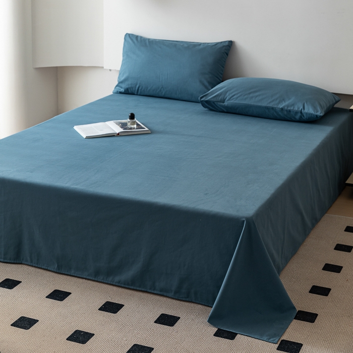 91家纺网 家纺一手货源 找家纺 怡家居 2023新款全棉100支磨毛纯色单品床单 宾利蓝