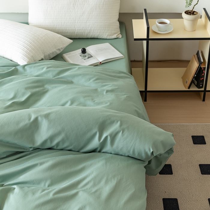 91家纺网 家纺一手货源 找家纺 怡家居 2023新款全棉100支磨毛纯色单品被套 果果绿