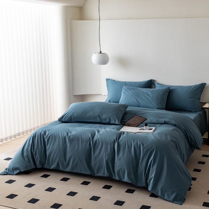 91家纺网 家纺一手货源 找家纺 怡家居 2023新款全棉100支磨毛纯色四件套 宾利蓝