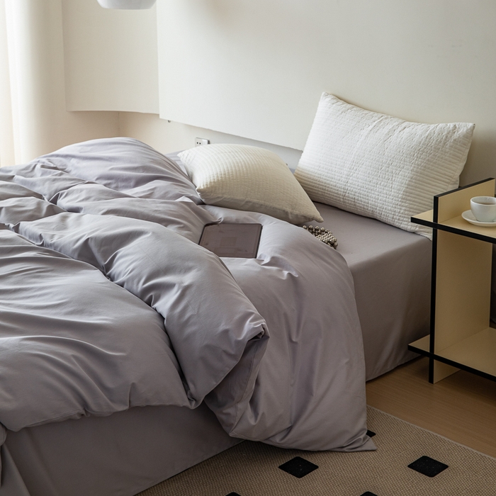 91家纺网 家纺一手货源 找家纺 怡家居 2023新款全棉100支磨毛纯色单品被套 雅士灰