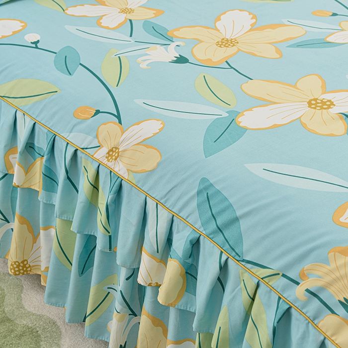 91家纺网 家纺一手货源 找家纺 小雨家纺 2026新款芦荟棉单件床裙及床裙三件套-第二批 茗袖添香-蓝