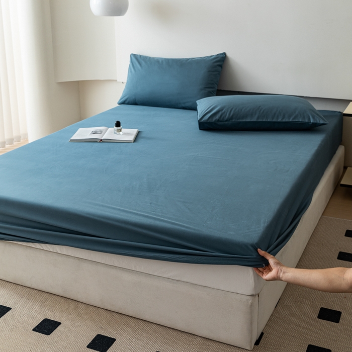 91家纺网 家纺一手货源 找家纺 怡家居 2023新款全棉100支磨毛纯色单品床笠 宾利蓝