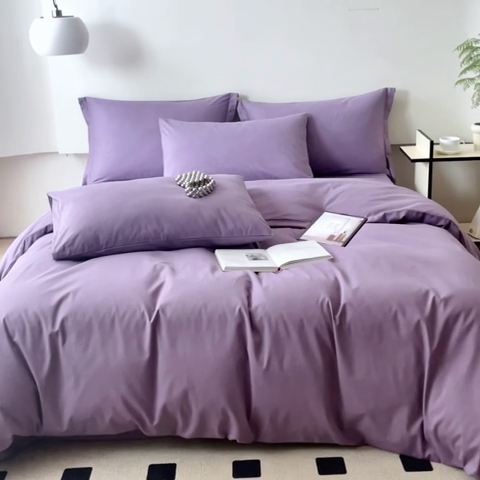91家纺网 家纺一手货源 找家纺 怡家居 2023新款全棉100支磨毛纯色四件套 神秘紫