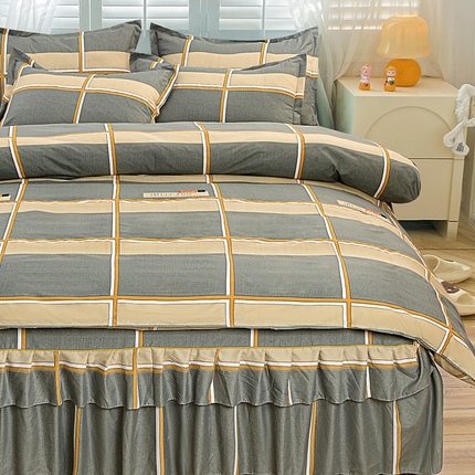 小雨家纺 2026新款芦荟棉单件床裙及床裙三件套-第二批 皇家学院-灰