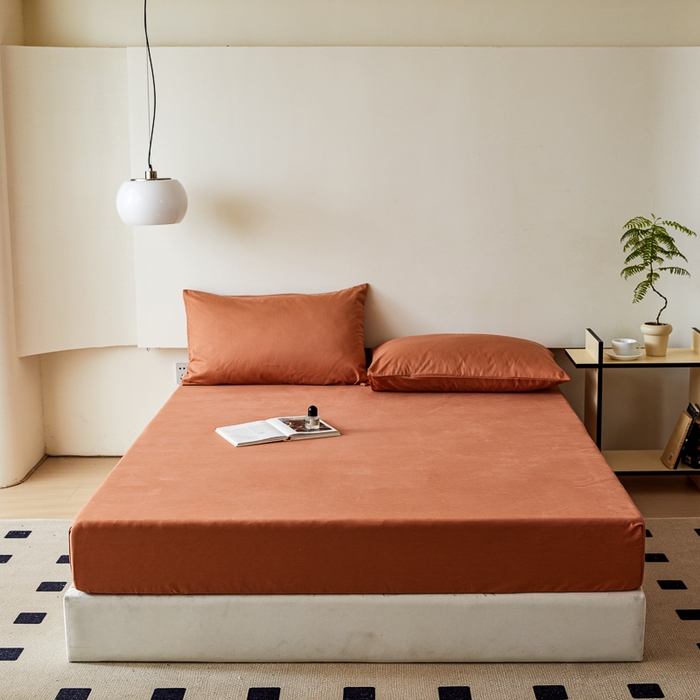 91家纺网 家纺一手货源 找家纺 怡家居 2023新款全棉100支磨毛纯色单品床笠 晚霞红