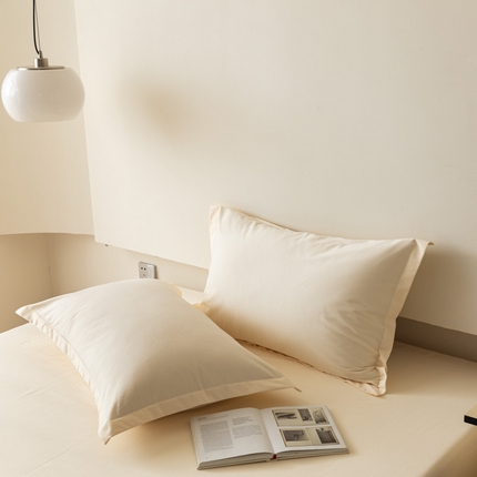 怡家居 2023新款全棉100支磨毛纯色单品枕套 奶昔白