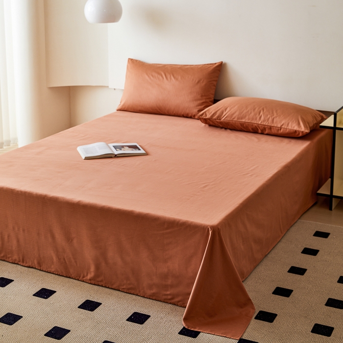 91家纺网 家纺一手货源 找家纺 怡家居 2023新款全棉100支磨毛纯色单品床单 晚霞红