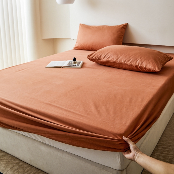 91家纺网 家纺一手货源 找家纺 怡家居 2023新款全棉100支磨毛纯色单品床笠 晚霞红