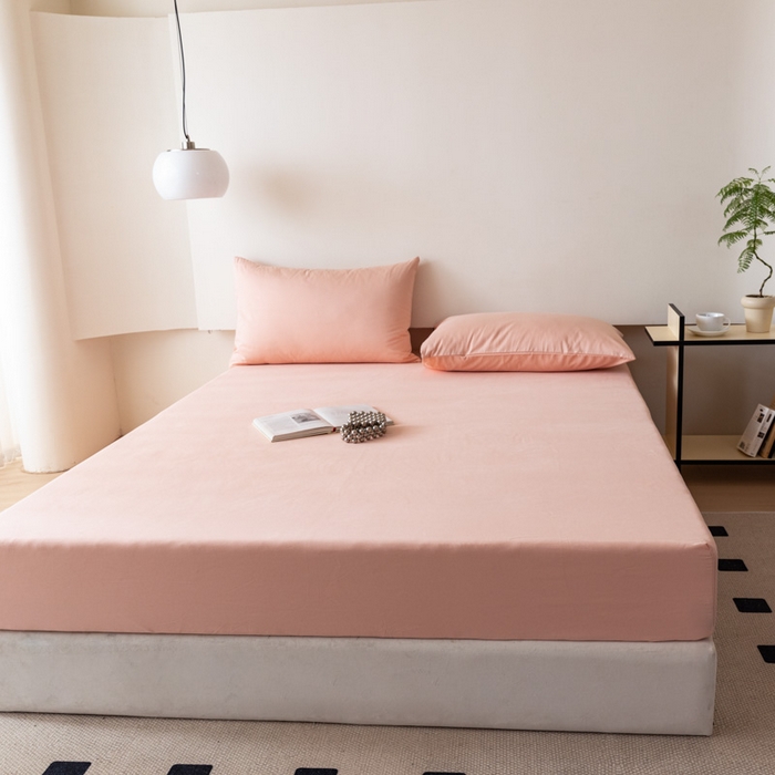 91家纺网 家纺一手货源 找家纺 怡家居 2023新款全棉100支磨毛纯色单品床笠 茱萸粉