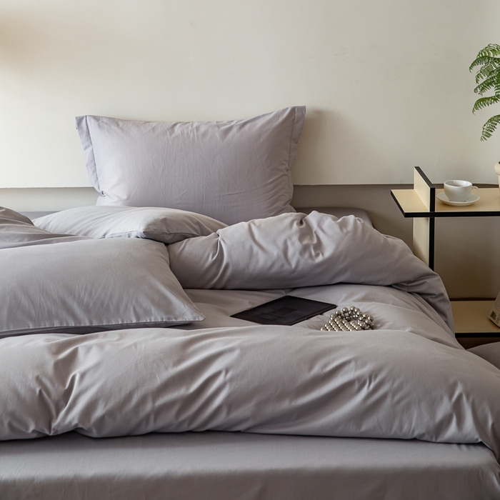 91家纺网 家纺一手货源 找家纺 怡家居 2023新款全棉100支磨毛纯色四件套 雅士灰